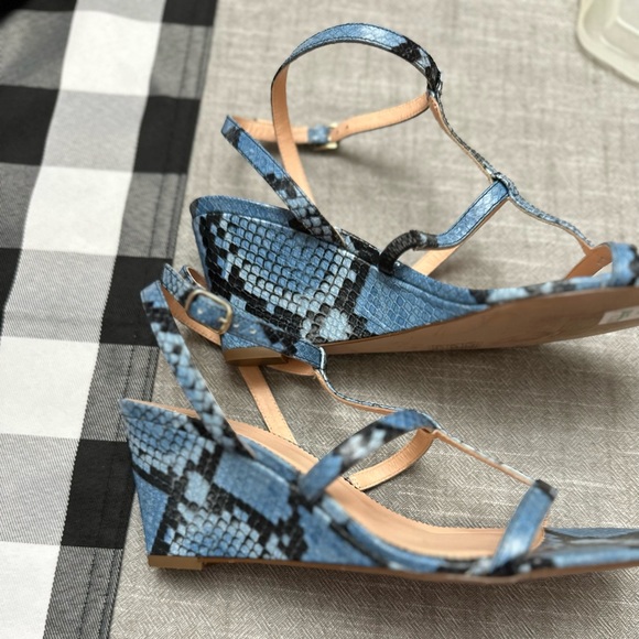 J. Crew T-Strap Wedges in Snake-Embossed Leather in Sky Blue - Picture 5 of 10
